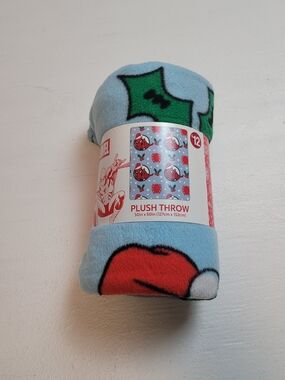 Marvel Plush Throw - Light Blue with Red & Green Holiday Motifs